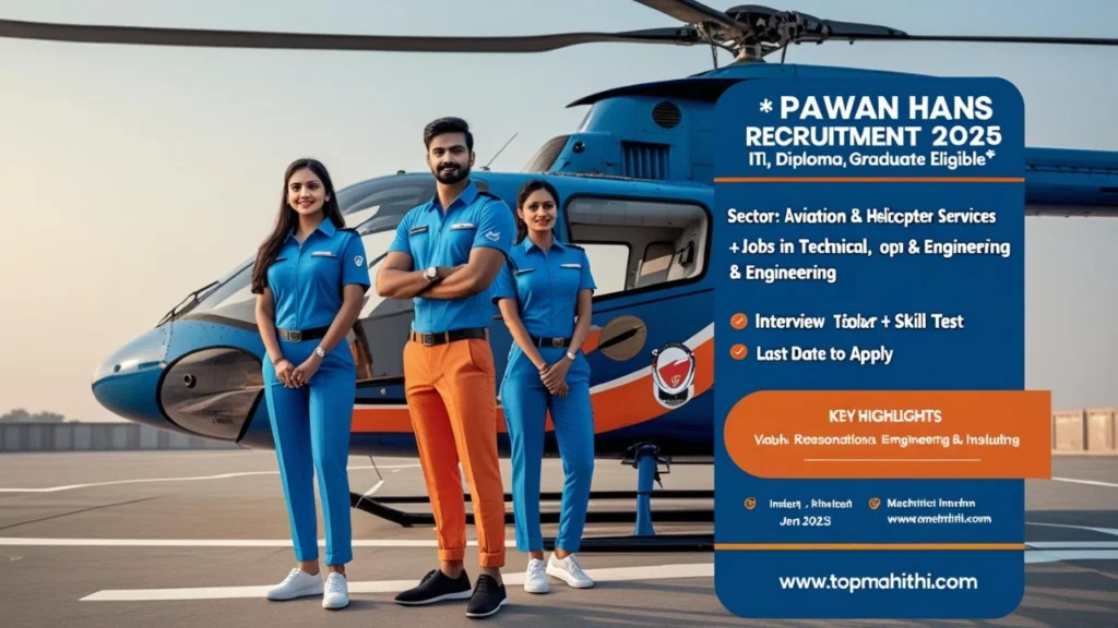 ಪವನ್ ಹನ್ಸ್ ನೇಮಕಾತಿ 2025 – 33 ಪದವಿಧರ ಎಂಜಿನಿಯರ್ ತರಬೇತಿ, ಸಹಾಯಕ ಕ್ಯಾಬಿನ್ ಸಿಬ್ಬಂದಿ ಹುದ್ದೆಗಳಿಗೆ ಆನ್ಲೈನ್ನಲ್ಲಿ ಅರ್ಜಿ ಆಹ್ವಾನ ಆಸಕ್ತ ಅಭ್ಯರ್ಥಿಗಳು ಕೊನೆಯ ದಿನಾಂಕದ ಮೊದಲು ಅರ್ಜಿ ಸಲ್ಲಿಸಬಹುದು 1 ಪವನ್ ಹನ್ಸ್ ನೇಮಕಾತಿ 2025