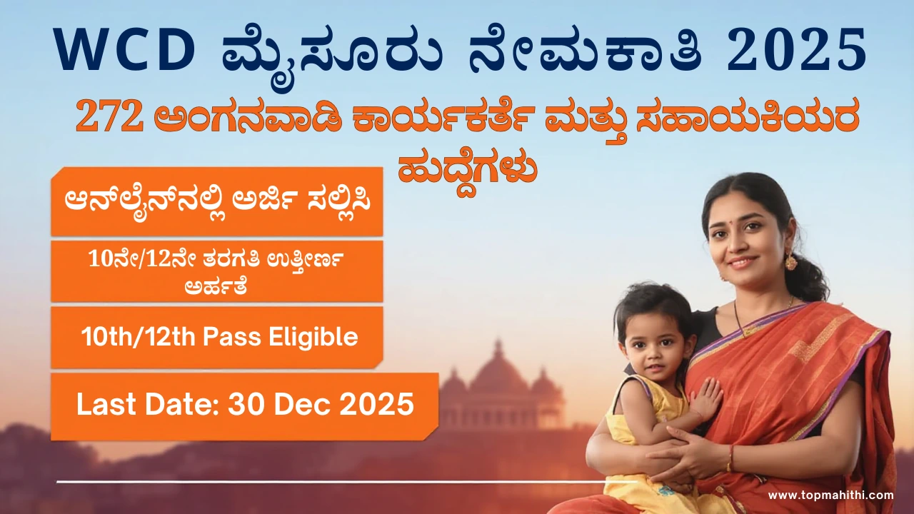 “WCD Mysore Recruitment 2025 – 272 Anganwadi Worker and Helper posts announcement with apply online details and important notification highlights
