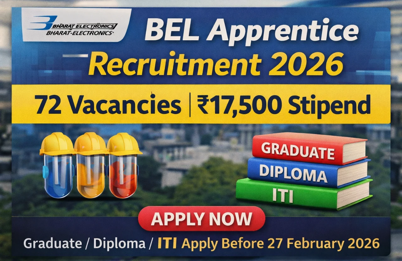 BEL Apprentice Recruitment 2026 – Apply Online for 72 Graduate Diploma ITI Apprentice Jobs | Stipend Up to ₹17,500 Per Month | Bharat Electronics Limited Navi Mumbai Careers